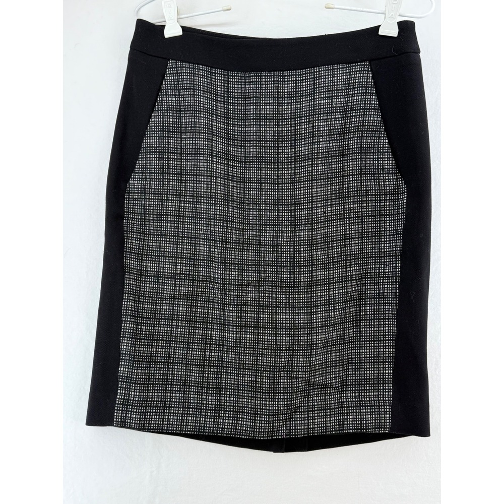Talbots Petites Black Plaid Wool Blend Sheath Skirt Knee Length Business 4P